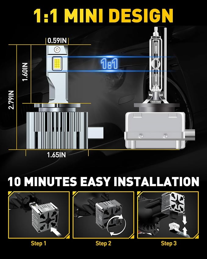 AUXITO D8S LED Light Bulbs - 30000LM 120W 6000K, 600% Brighter, Automotive Fog Light Replacement, 2-Pack