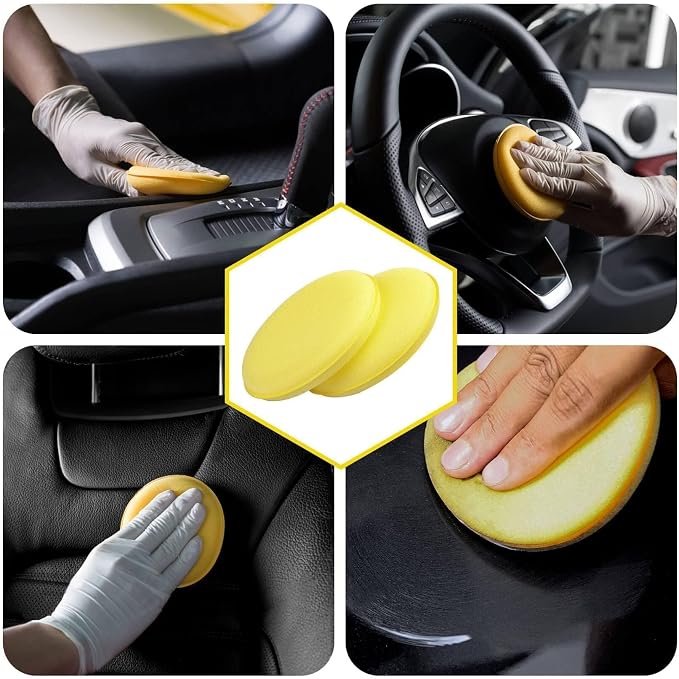 PSLER 24PCS Car Wax Applicator Pad - 4 Inch Foam Applicator Pads | High Density Foam Pads for Detailing, Tire Shine, Waxing, Polishing, Ultra Soft Reusable Sponges, Scratch Repair & Wheel Dres