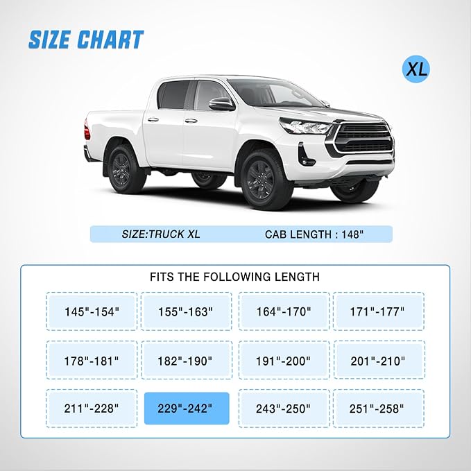Nilight Car Cover Waterproof All Weather, Heavy Duty Outdoor Rain Sun UV Protection with Zipper Cotton, Extra Thick, Universal Fit for Trucks (Up to 242", Max Cab Length 146")