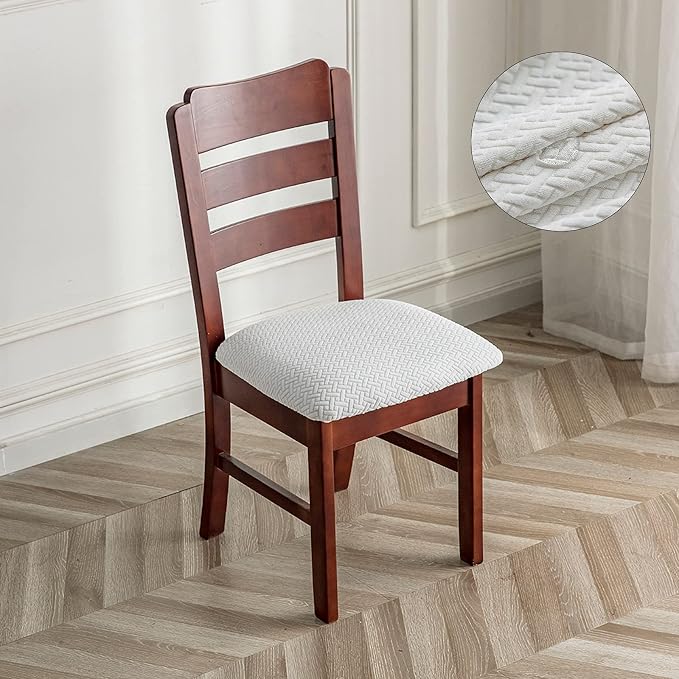 Genina Waterproof Seat Covers for Dining Room Chairs Covers Dining Chair seat Covers Kitchen Chair Covers slipcovers (White, 2 Pcs)