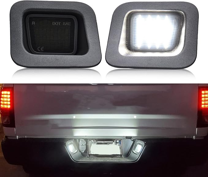 R&F Auto License Plate Lights for 2003-2018 Ram 1500 2500 3500 6000K | For 19-20 Ram 1500 Classic LED Tag Lamp Powered by 40pcs Chips Smoked Error Free Xenon Pure White|DOT|SAE|OEM Fit
