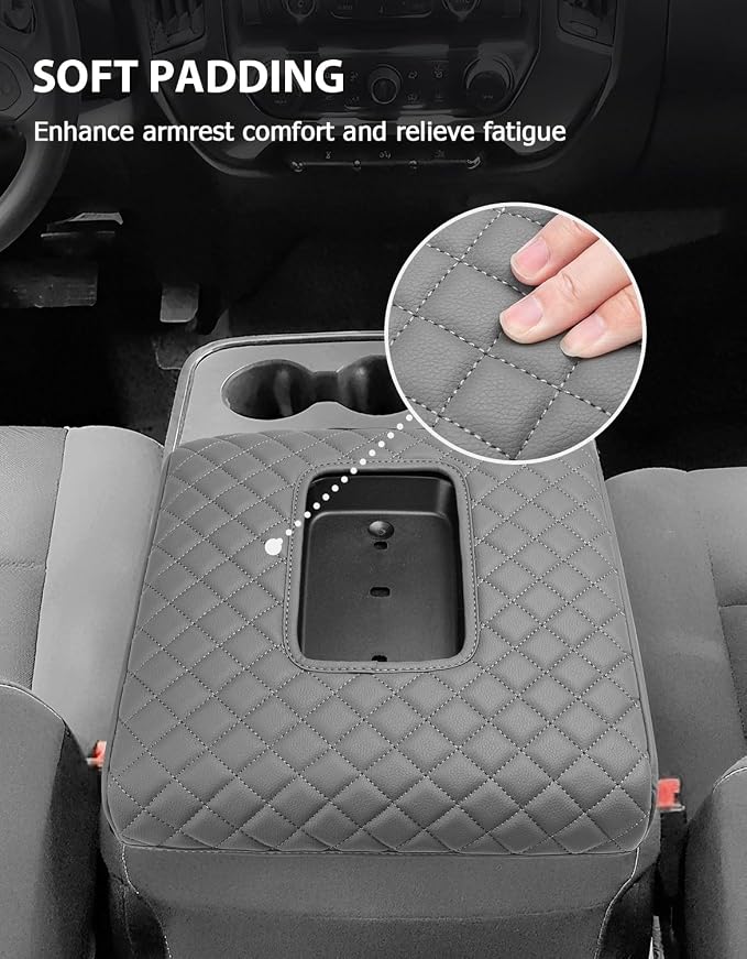 Center Console Cover for 2014-2018 Chevy Silverado & GMC Sierra 1500 2500 3500, Vinyl Leather Interior Accessories, Car Armrest Protector, Jump Seat, Anti-Scratch,Gray