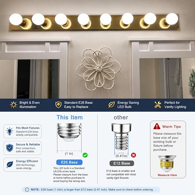 Brtstiun G25 LED Globe Light Bulbs, Round Vanity Light Bulbs for Bathroom, 40W Equivalent, Daylight White 5000K, E26 Base, 600LM, Non-Dimmable, 8-Pack