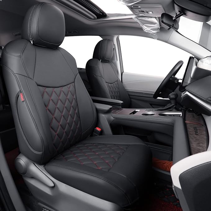 coverdream Sienna Seat Covers Custom Fit for 2021-2026 Toyota Sienna LE/XLE (8-Passenger),2nd Row Bench w/Removable Middle Seat,Waterproof Leather Car Seat Protector (Full Set,Black/Red)