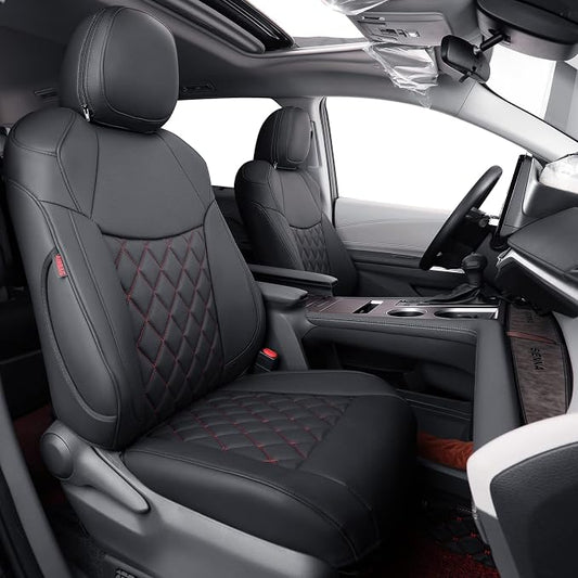 coverdream Sienna Seat Covers Custom Fit for 2021-2026 Toyota Sienna LE/XLE (8-Passenger),2nd Row Bench w/Removable Middle Seat,Waterproof Leather Car Seat Protector (Full Set,Black/Red)
