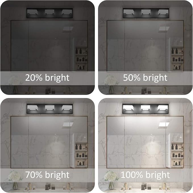 Ralbay 3 Light Dimmable Bathroom Vanity Light LED Modern Matte Black Vanity Wall Light Acrylic Stainless Steel Bathroom Vanity Lighting Fixtures