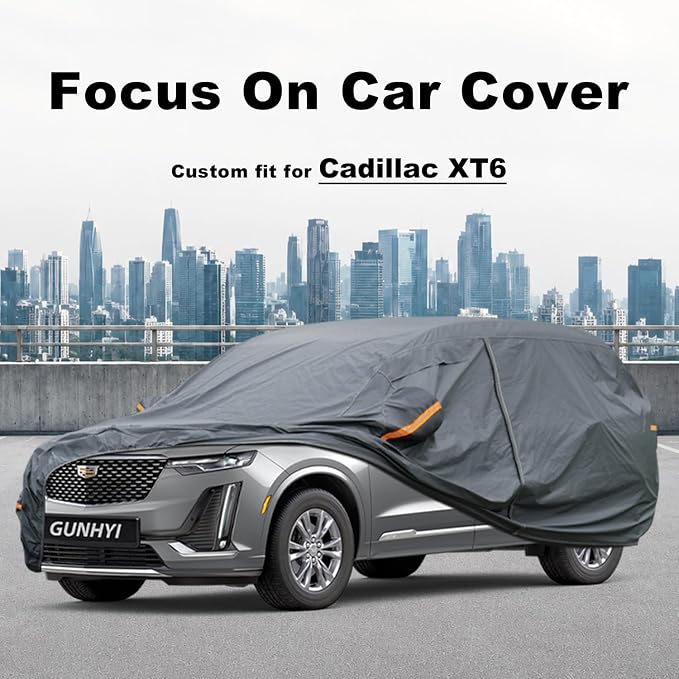 GUNHYI Premium Car Cover Custom Fit Cadillac XT6, 16 Layers Heavy Duty Car Cover Waterproof All Weather with Zipper Door for Sun Rain Snow Dust Uv Protection
