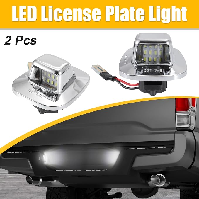X AUTOHAUX 2pcs LED License Plate Light Lamp Assembly Silver Tone for Chevy C1500 C2500 C3500 1988-2000 6000K White