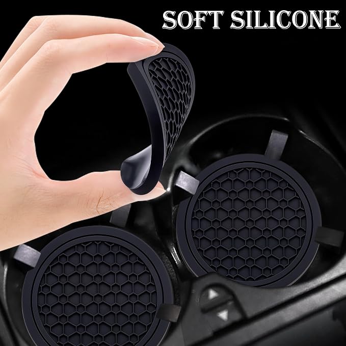2-Piece Anti-Slip Car Cup Coaster Set – 2.75 Inch Auto Insert Drink Mats, Perfect for Coffee & Beverages – Stylish Interior Decor for Women & Girls (Black)