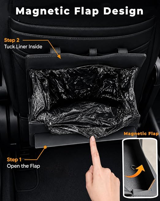COZILO Leather Car Trash Can, Leak-Proof Odor-Lock Car Garbage Can with 60 Liners, Magnetic Closure, Liner-Hold Design, Storage Pocket & Metal Hooks, Hanging Car Trash Bin for SUV Sedan Truck