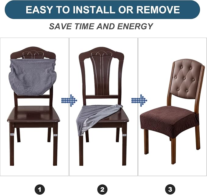 Removable and Washable Seat Covers for Dining Room Chairs Set of 6 - Waterproof Stretch Chair Seat Slipcovers, No Back Covers