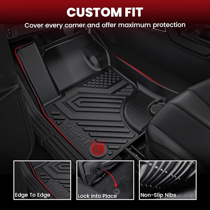 LASFIT Floor Mats and Cargo Liner for Ford Escape Gasoline 2020-2025 2026 (NOT for Hybrid Models) All Weather Protector TPE Custom Fit Car Floor Liners, 1st & 2nd Row & Trunk Set, 4PCS Black