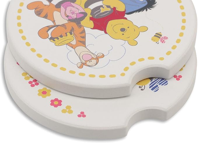 Disney Winnie the Pooh and Friends Ceramic Car Coasters | Fun Auto Coasters, Set of 2 for Car or Truck