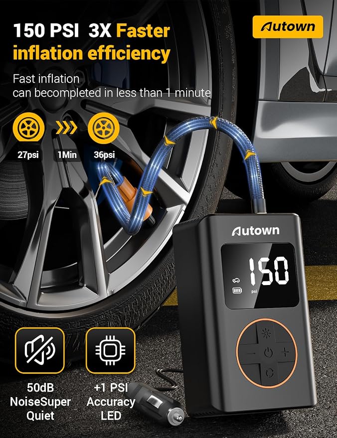 AUTOWN Flat Tire Repair Kit with Air Compressor 54 Pieces for Car, Motorcycle, ATV, Jeep, Truck, Tractor Flat Tire Repair (54PCS)
