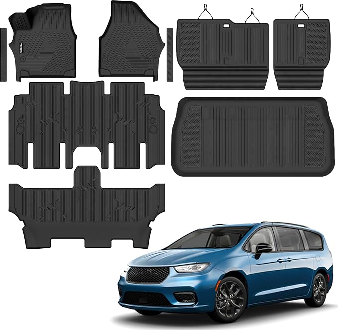 All Weather Floor Mats Cargo Liner with Backrest Mat for Chrysler Pacifica 2017-2025 Gas 7 Seater Touring (Non Hybrid & Non Pinnacle)/2020-2025 Chrysler Voyager for Pacifica Accessories