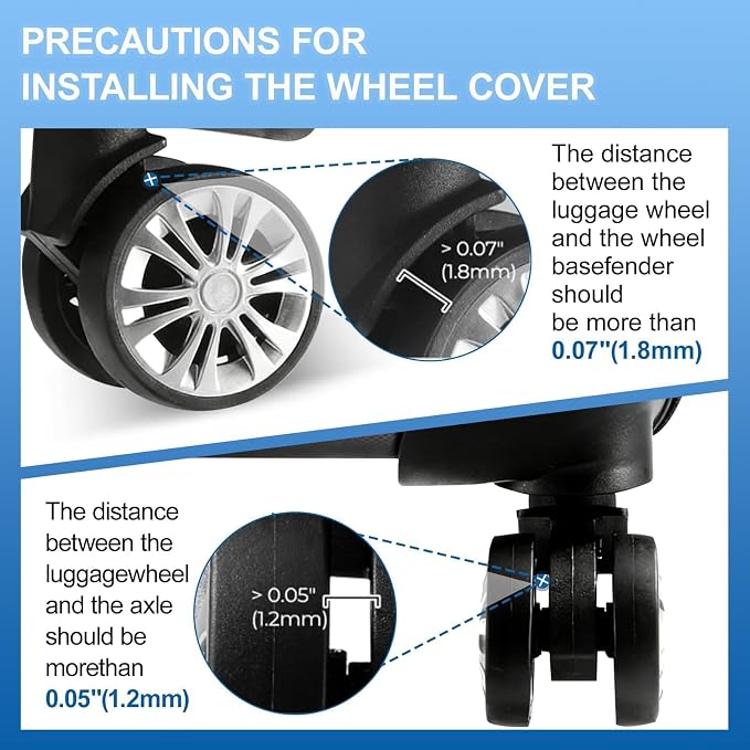 16 Pcs Luggage Wheel Covers, Anti-Noise, Fits 2-2.4" Spinners, Blue | Widened & Thickened Silicone, Anti-Noise & Scratch-Proof, Fits 2-2.4" Carry-On Luggage Wheels, Easy Slip-On