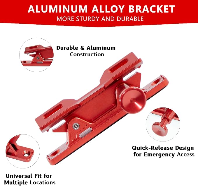 Aluminum Quick Release Fire Extinguisher Mount for 1-10LB Extinguisher | Fit Most Vehicle, Adjustable Roll Bar Holder Compatible with Jeep Wrangler TJ/JK/JL/JKU, Polaris RZR, Ranger, Can-Am X3, Red