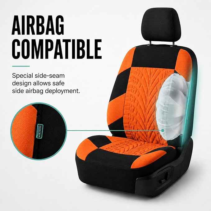 FH Group Full Set Travel Master Car Seat Covers, Airbag and Split Rear Car Seat Cover Universal Fit Interior Accessories for Cars Trucks SUV, Automotive Seat Covers, Orange