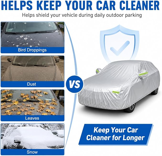 GXARTS Car Cover 196"×78"×59" Waterproof All-Weather Sedan Cover Outdoor Indoor with Zipper Door & Windproof Straps | UV Snow Dust Protection Fit for Toyota Camry Honda Accord Kia K5 Altima