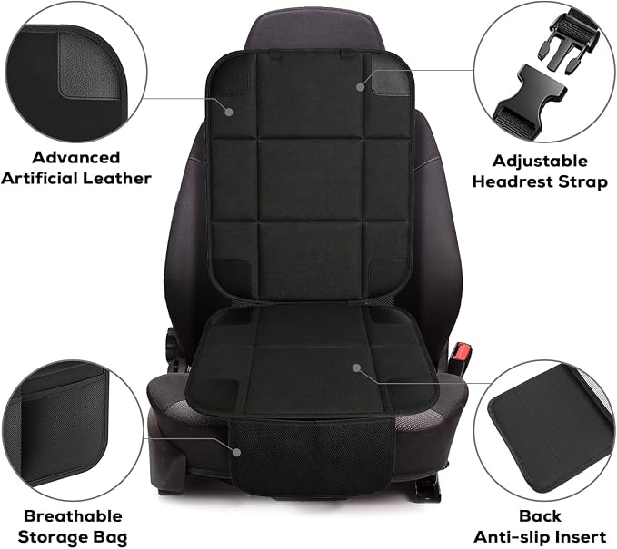 VLM Car Seat Protector for Child Baby Car Seat,600D Waterproof Car Seat Cover with Thick Padding, Non-Slip Backing and Mesh Pockets