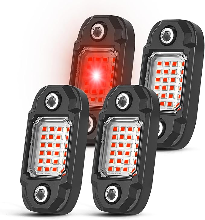 4 Pods Red Rock Lights Underglow Light for Cars Trucks Trail Rig Lamp | 24 LED chips for each light, waterproof bottom chassis lights