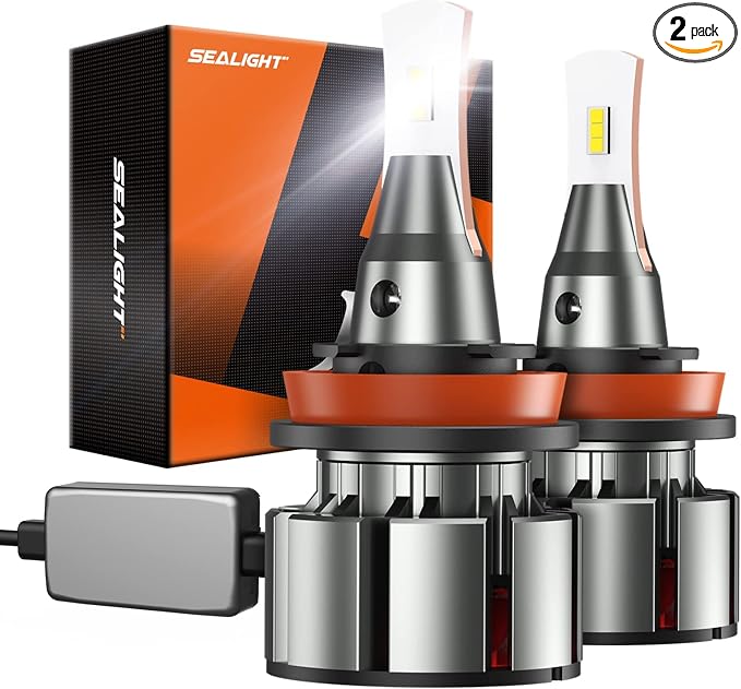 SEALIGHT H11 LED Bulbs, L2 H8 H9 H16 24,000LM Super Brightness 6000K Cool White Fog Bulbs, IP68 Waterproof, Plug and Play, 15000RPM Turbo Fan, 60000Hrs Lifespan, 1:1 Size Driving Bulbs, Pack of 2