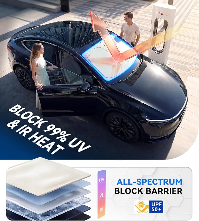 Nmoiss Ice Silk Air-Cooled Car Windshield Sun Shade, [Enjoy Superior Coolness & Comfort] 84.2% Heat Insulation UPF>50 UV Block, Interior Protection, Universal Fit for Car SUV Truck Accessories, XL