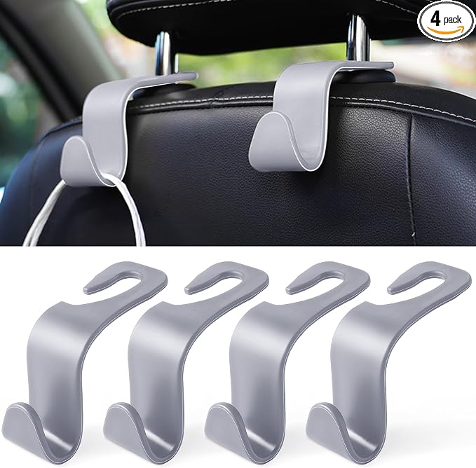 LivTee Car Seat Headrest Hook, Car Headrest Hidden Hook, 4 Pack Universal Auto Car Back Seat Hook Organizer for Purse Coat, Car Interior Accessories (Gray)