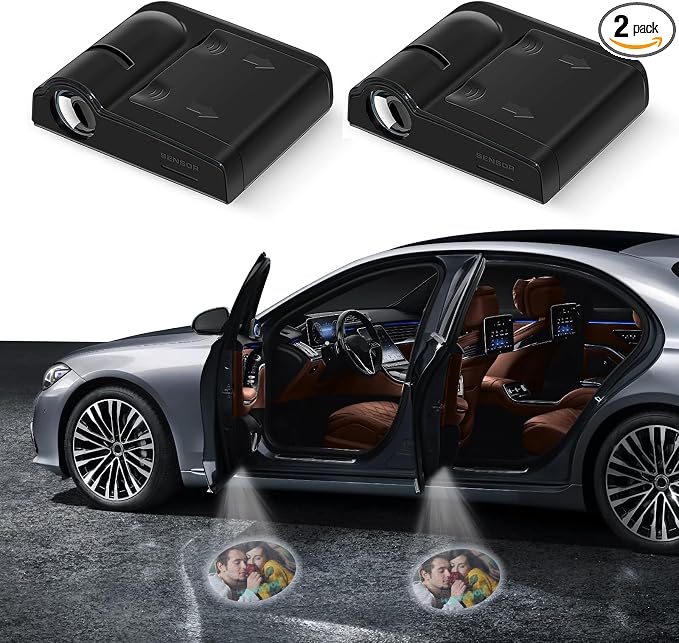 Custom Car Door Projector Light, 2 Pcs Wireless LED Welcome Courtesy Lights | Car Light with Personalized Photo Text, Universal Fit HD Projection Ghost Shadow Puddle Light for All Car, Magnetic induction