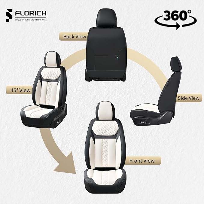 FLORICH Seat Covers, Front Seat Covers 2 PCs, Automotive Seat Cover for Cars, Luxury Leather Universal Seat Cover Accessories Fit for Most Cars SUV Truck Sedans(White)