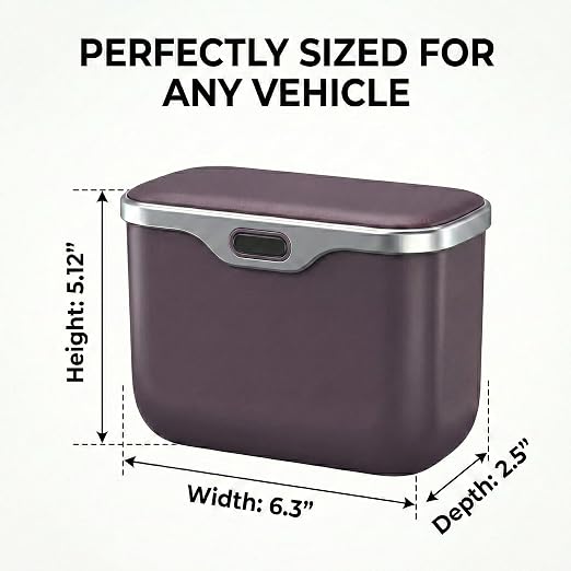 Hanging Car Trash Can, Leakproof Garbage Bin with Lid, Purple | ABS Construction, Clip-On Door/Back Seat Pocket Mount, Waterproof Liner, Push-Top Opening, For Suvs, Trucks, Sedans, Vans