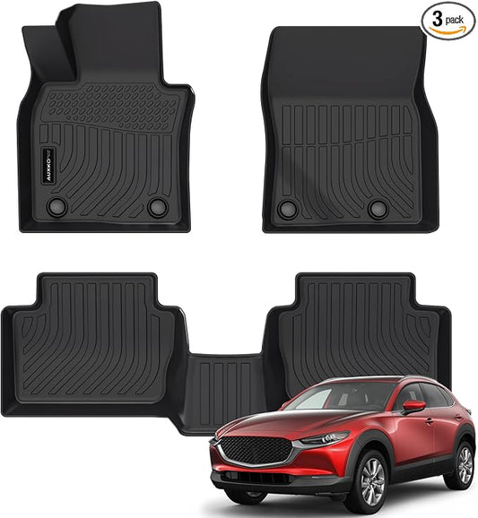 Auxko All Weather Floor Mats Fit for Mazda CX-30 2026-2020 TPE Liners Accessories All Season Guard Odorless Anti-Slip Floor Mats for Mazda CX-30 Black