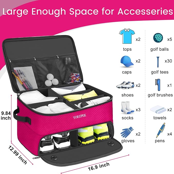 YOREPEK Golf Gifts for Men, 2 Layer Golf Trunk Organizer for 2 Pair Shoes | Waterproof Car Trunk Locker with Separate Ventilated Compartment for Balls, Tees, Clothes, Gloves, Birthday Gifts for Golfers