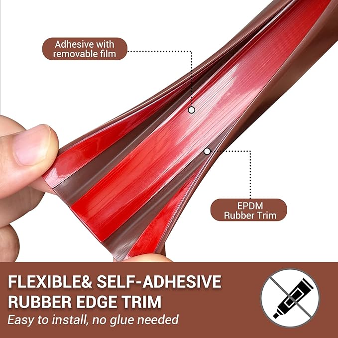 Rubber Edge Trim, Flexible Edge Banding, 3/8"(9.5mm) U Channel Edge Protector, Self Adhesive Edge Guards for Plywood, Glass, Flexi-Glass and Sheet Metal Parts, 20Ft, Brown Color