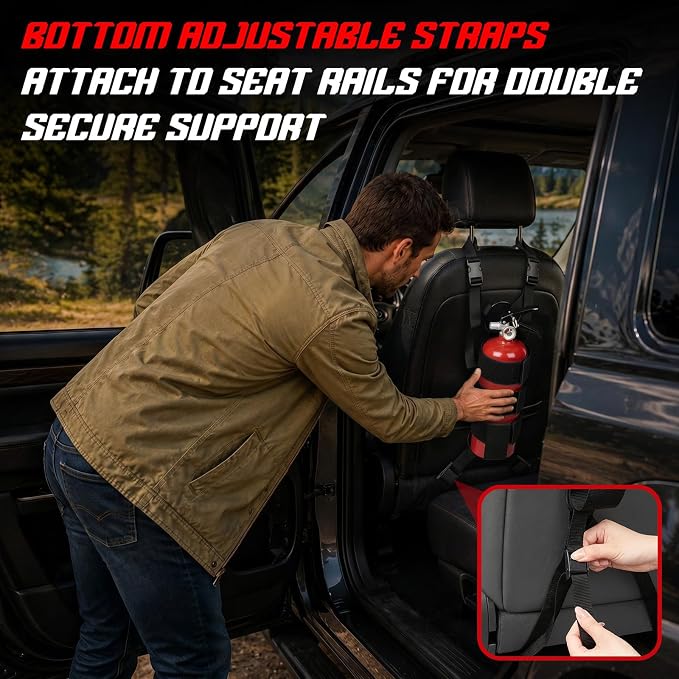 Zonon 1 Pcs Fire Extinguisher Mount for Roll Bars Headrest Seat Rail Roll Cage, Adjustable Heavy Duty Straps, Fits 2.5-3.3 lb, Black for Car Truck SUV ATV Off Road Vehicle