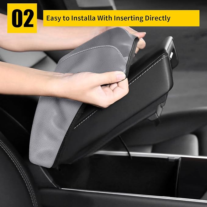 AOMSAZTO Grey Armrest Console Cover for Civic 2012-2015 Honda Middle Leather Arm Cover