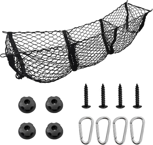 Trunk Cargo Net, Stretchable 3 Pockets Mesh Storage Organizer with Metal Hooks, Heavy Duty Netting Cargo Organizer Holder for Sedan SUV Pickup Truck, Car Accessories (11.8×47.2 inches)