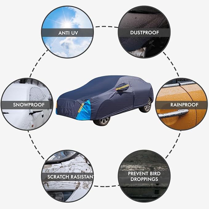 Car Cover Waterproof All Weather, 6 Layers Outdoor Full Exterior Cover Rain Sun UV Snowproof Protection with Zipper Cotton, Mirror Pocket for Honda Odyssey