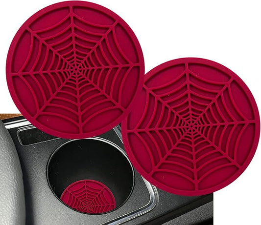 Car Cup Holder Coaster, 2 Pack Universal Auto Anti Slip Cup Holder Insert Ornaments Coaster, Durable, Suitable for Most Car Interior Accessories (red-Spider web-2pack)