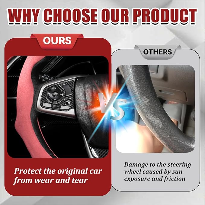 Car Steering Wheel Cover, Soft Brethable Suede Non-Slip Vehicle Steering Wheel Protector, Comfortable Sporty Auto Interior Protection Accessories, Universal for Truck SUV Van (Light Pink)