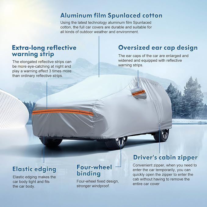 Car Cover, Fit for 230"-260" Length Pickup Truck, 6-Layer All-Weather Waterproof, Universal in All Seasons, Snow Prevention, Rainproof, Acid Rainproof, Sunscreen, Orange Reflective Strip