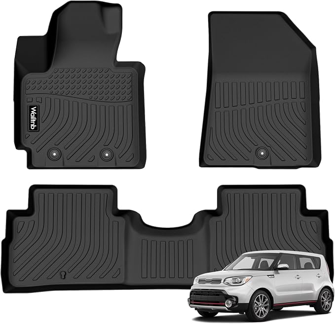 Floor Mats Custom for Kia Soul 2014-2019 All Weather Protection TPE Rubber Waterproof Floor Liners Fits Front& 2nd Row Full Set Black Accessories