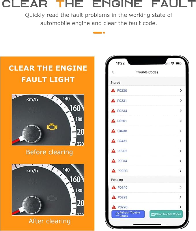 SCUARI Fixed Car Diagnostic Scanner,OBD2 Scanner Bluetooth,Car Accessories,Clear/Reset Vehicle Engine Error Code Reader Diagnostic Tool,Auto Diagnostic Scan Tool,Suitable for iPhone iOS Android