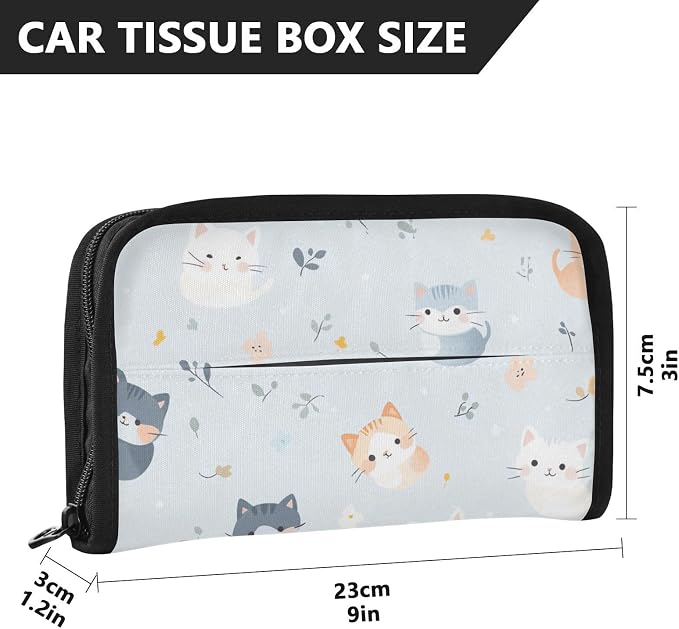 Car Tissue Holder Napkin Dispenser Box Storage Case Sun Visor Mask Holders with Adjustable Straps Reusable Refillable Cute Cats