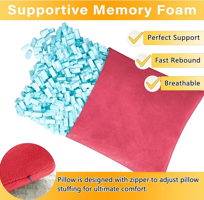 1 MIDDLE ONE 2 Pack Small Pillow, Memory Foam Mini Pillow 11 X 7 Inches for Travel, Sleeping, Nap and Neck, Knee, Lumbar Support, Tiny Cushion for Pet, Dogs (Red)