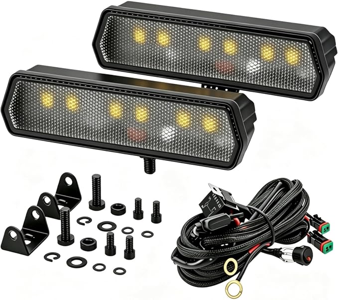 6 Inch LED Light Bar Single Row Slim 120W Flood Driving Lights 2PCS | 2PCS 12,000LM Diffusion Beam Off Road Pods with DT Wiring Harness Backup Bumper Fog Lights for Truck SUV ATV UTV Boat