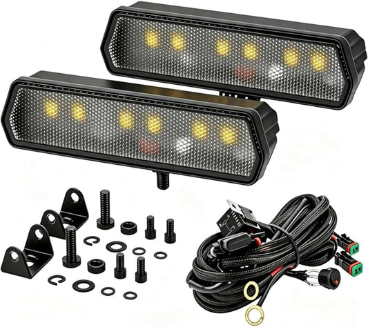 6 Inch LED Light Bar Single Row Slim 120W Flood Driving Lights 2PCS | 2PCS 12,000LM Diffusion Beam Off Road Pods with DT Wiring Harness Backup Bumper Fog Lights for Truck SUV ATV UTV Boat