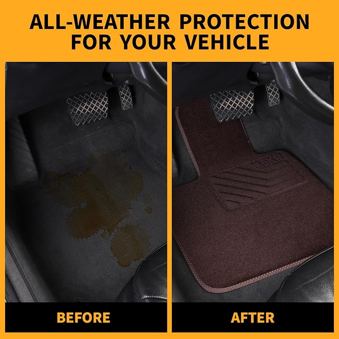 EKR All-Weather Universal Floor Mats,Thick Anti-Slip Car Carpet(Brown) | 0.5 inch Thick Anti-Slip Automotive Floor Mat with Driver Heel Pad Fit for SUV/Vans/Sedans/Trucks,Brown Carpet 4pcs Full set
