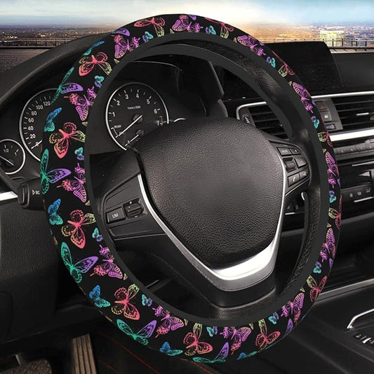 Butterfly Trendy Purple Steering Wheel Cover For Women Men Girls Car Accessories Decor Anti-Slip Neoprene Auto Steering Wheel Covers Protector Universal 15 Inch