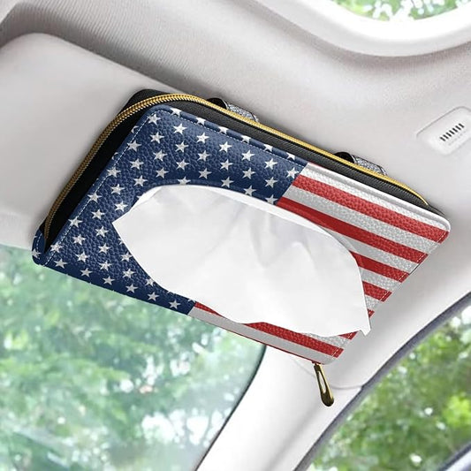 USA Flag Car Sun Visor Napkin Holder Leather Backseat Tissue Case Holder for Car,Vehicle Car Visor Tissue Holder Napkin Holder